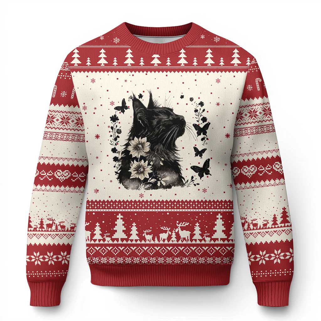 Black Maine Coon Cat Ugly Christmas Sweater Floral Sunflower Watercolor Gift TS12 Beige Red Print Your Wear