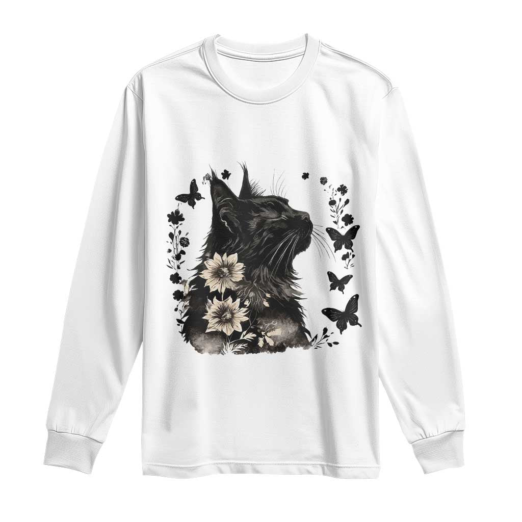 Black Maine Coon Cat Long Sleeve Shirt Floral Sunflower Watercolor Gift TS12 White Print Your Wear