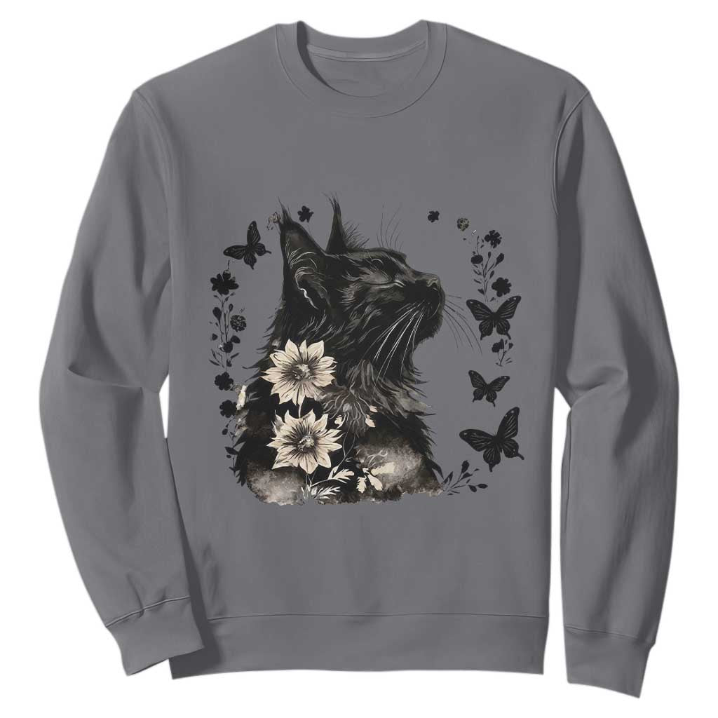 Black Maine Coon Cat Sweatshirt Floral Sunflower Watercolor Gift TS12 Charcoal Print Your Wear
