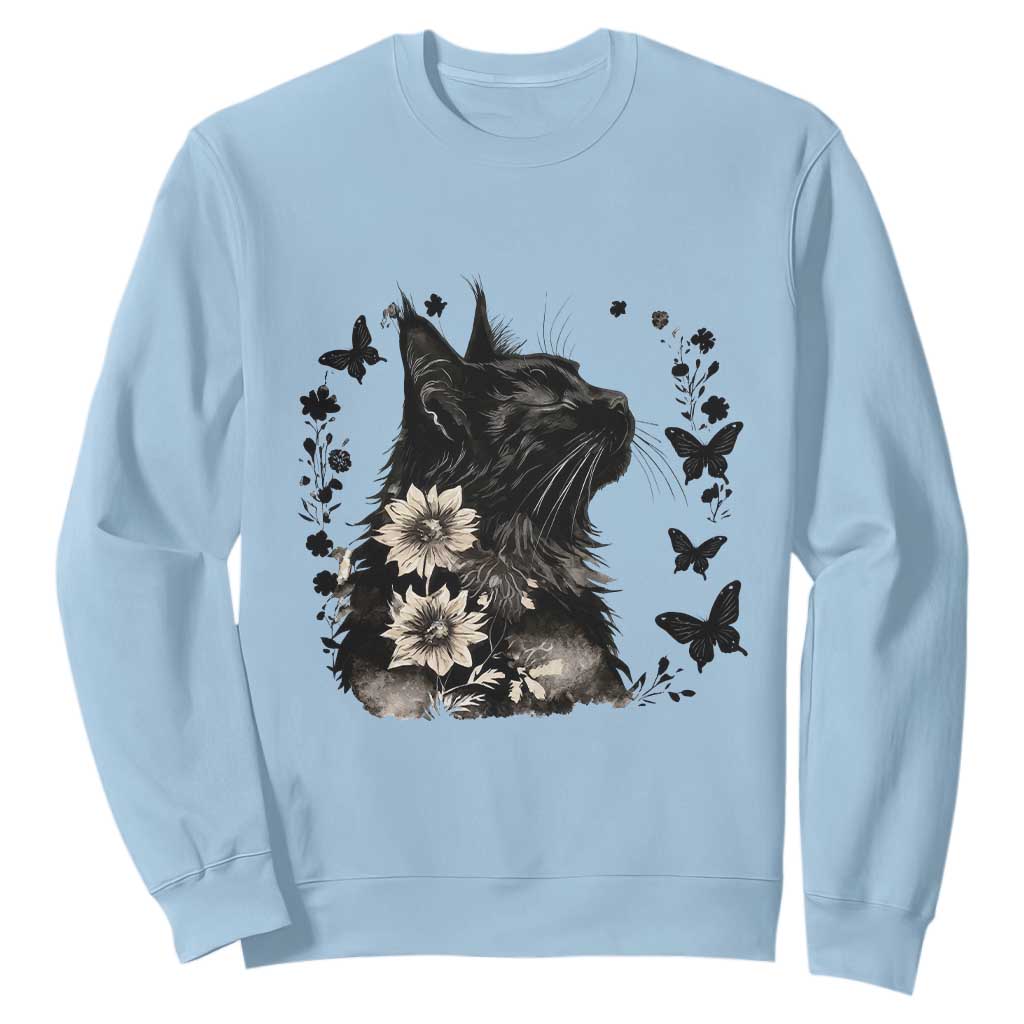 Black Maine Coon Cat Sweatshirt Floral Sunflower Watercolor Gift TS12 Light Blue Print Your Wear