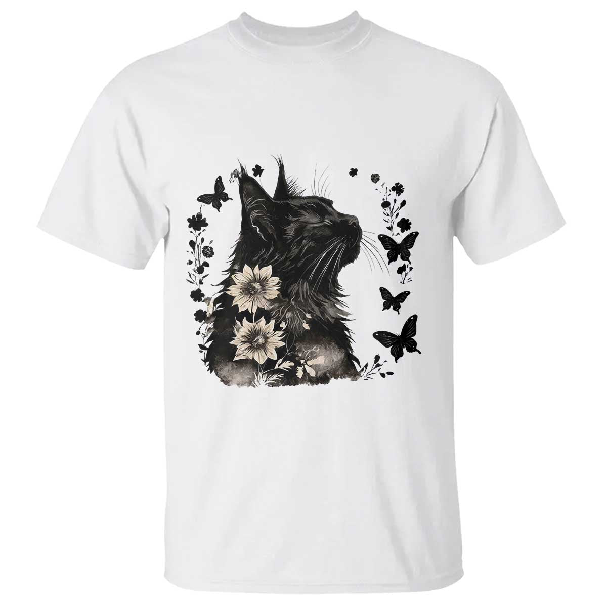 Black Maine Coon Cat T Shirt Floral Sunflower Watercolor Gift TS12 White Print Your Wear
