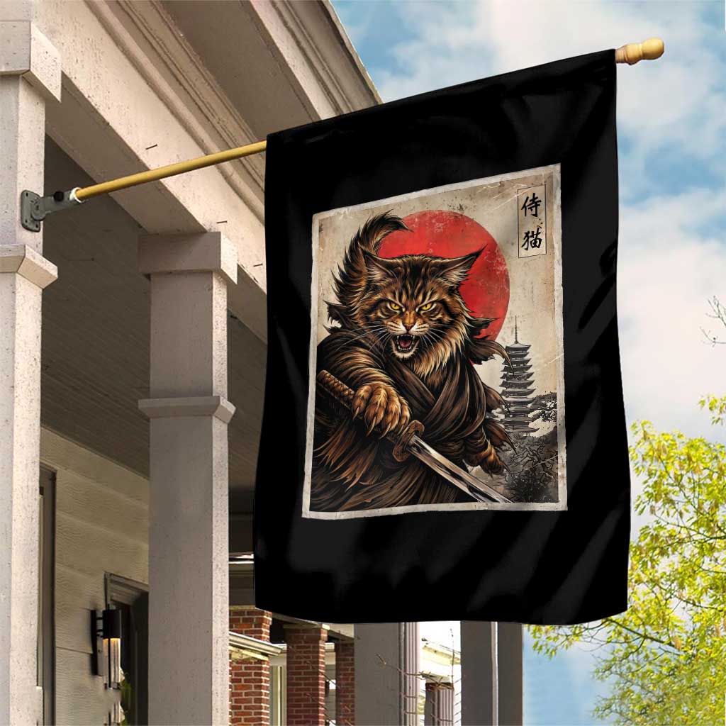 Japanese Maine Coon Samurai Warrior Garden Flag Vintage Ukiyoe Cat TS12 Print Your Wear