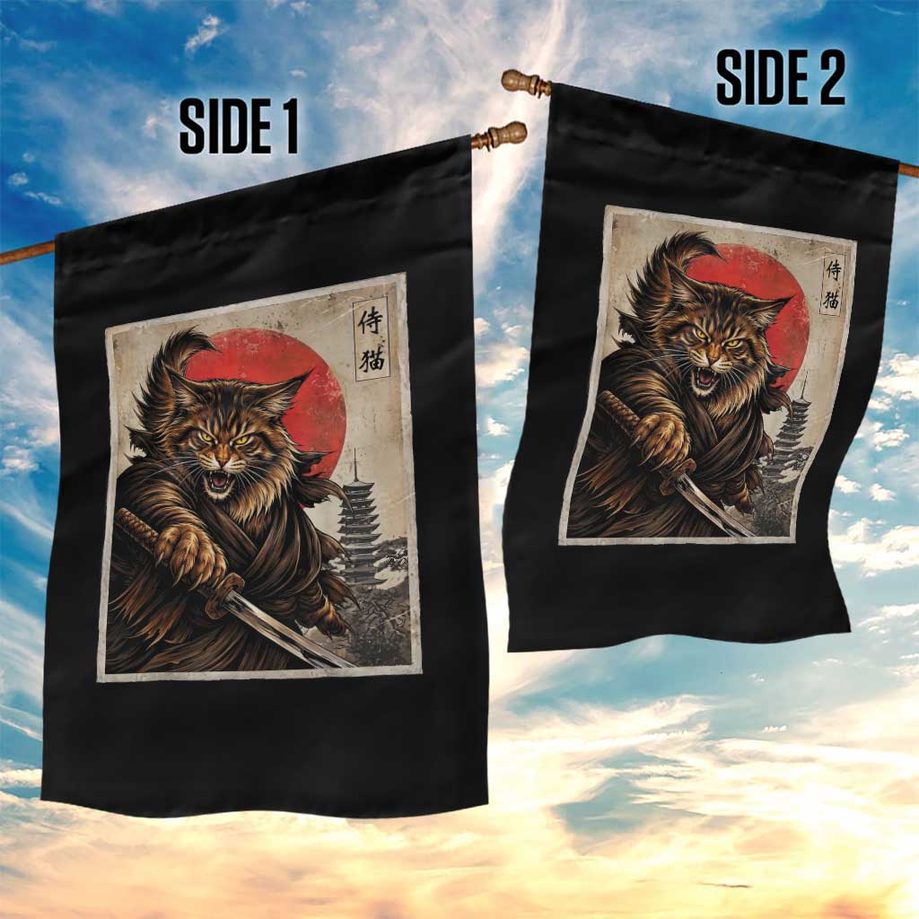 Japanese Maine Coon Samurai Warrior Garden Flag Vintage Ukiyoe Cat TS12 Print Your Wear
