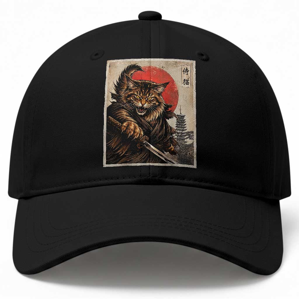Japanese Maine Coon Samurai Warrior Baseball Cap Vintage Ukiyoe Cat TS12 Print Your Wear