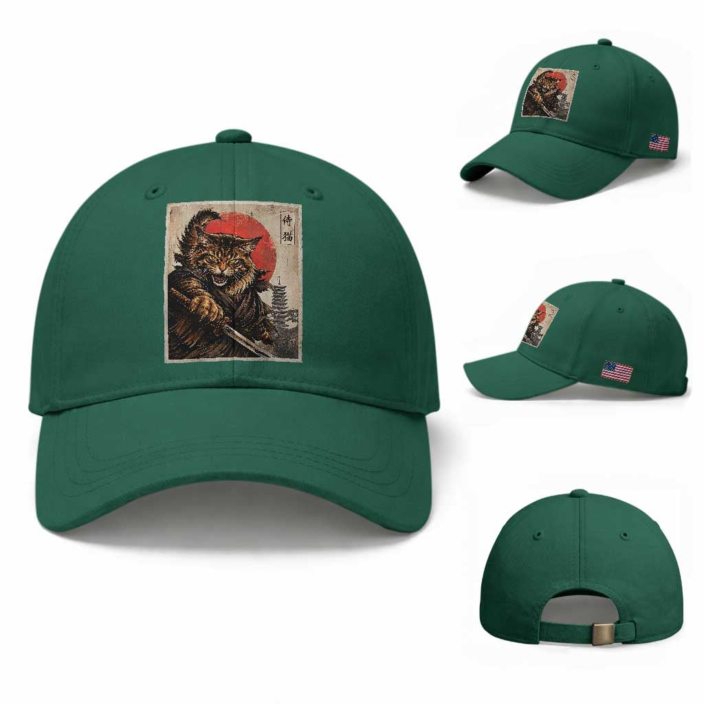 Japanese Maine Coon Samurai Warrior Baseball Cap Vintage Ukiyoe Cat TS12 Baseball Cap Universal Fit Irish Green Print Your Wear