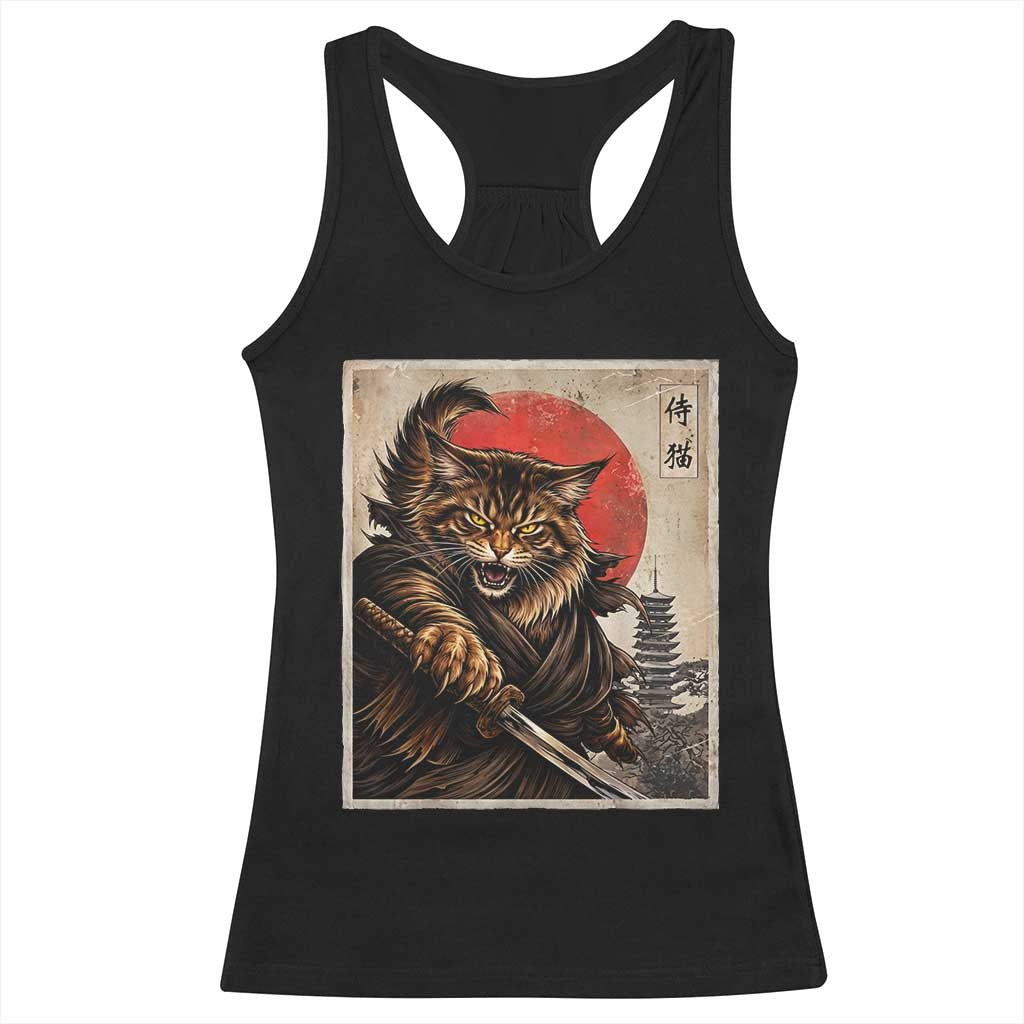 Japanese Maine Coon Samurai Warrior Racerback Tank Top Vintage Ukiyoe Cat TS12 Black Print Your Wear