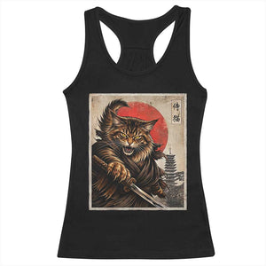 Japanese Maine Coon Samurai Warrior Racerback Tank Top Vintage Ukiyoe Cat TS12 Black Print Your Wear