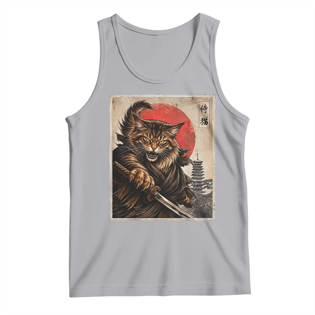 Japanese Maine Coon Samurai Warrior Tank Top Vintage Ukiyoe Cat TS12 Athletic Heather Print Your Wear