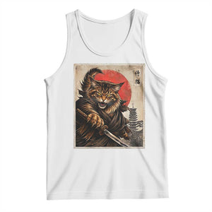 Japanese Maine Coon Samurai Warrior Tank Top Vintage Ukiyoe Cat TS12 White Print Your Wear