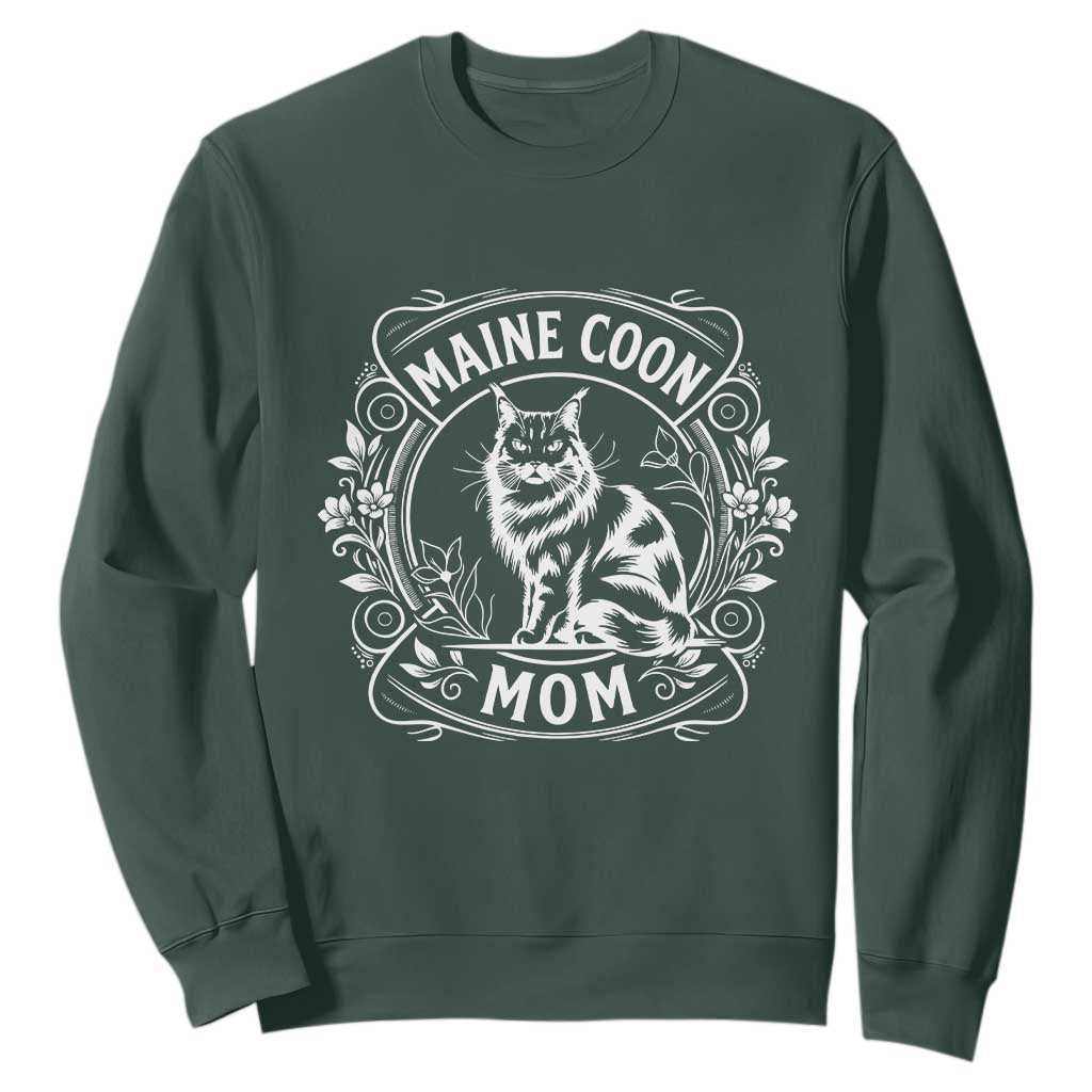 Vintage Floral Maine Coon Sweatshirt Mothers Day Cat Mom Gift TS12 Dark Forest Green Print Your Wear