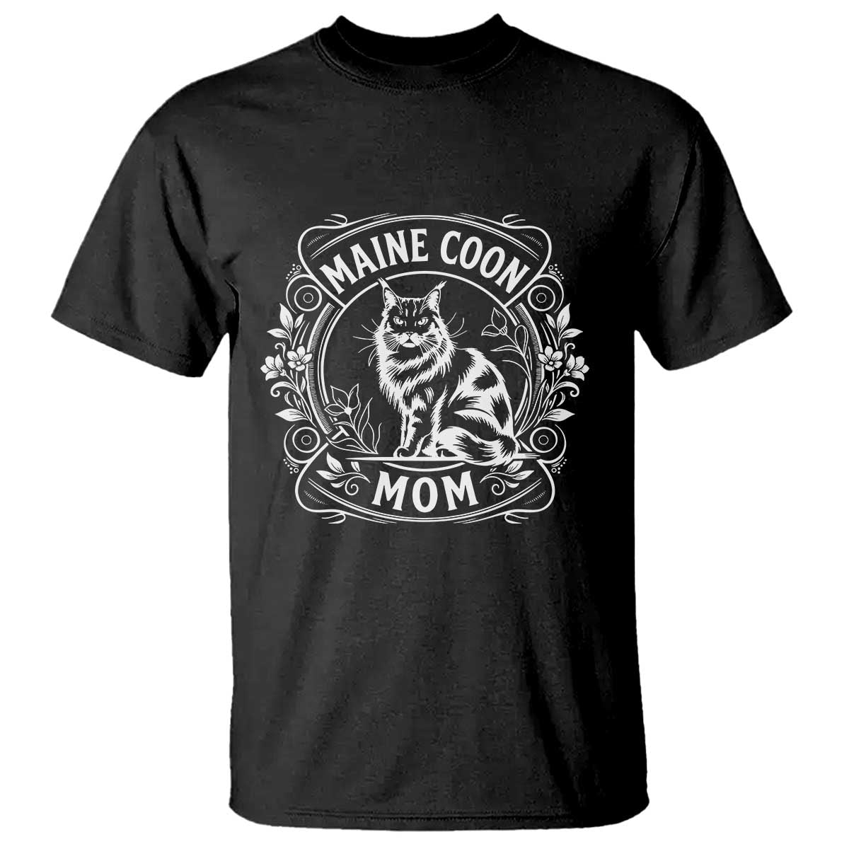 Vintage Floral Maine Coon T Shirt Mothers Day Cat Mom Gift TS12 Black Print Your Wear