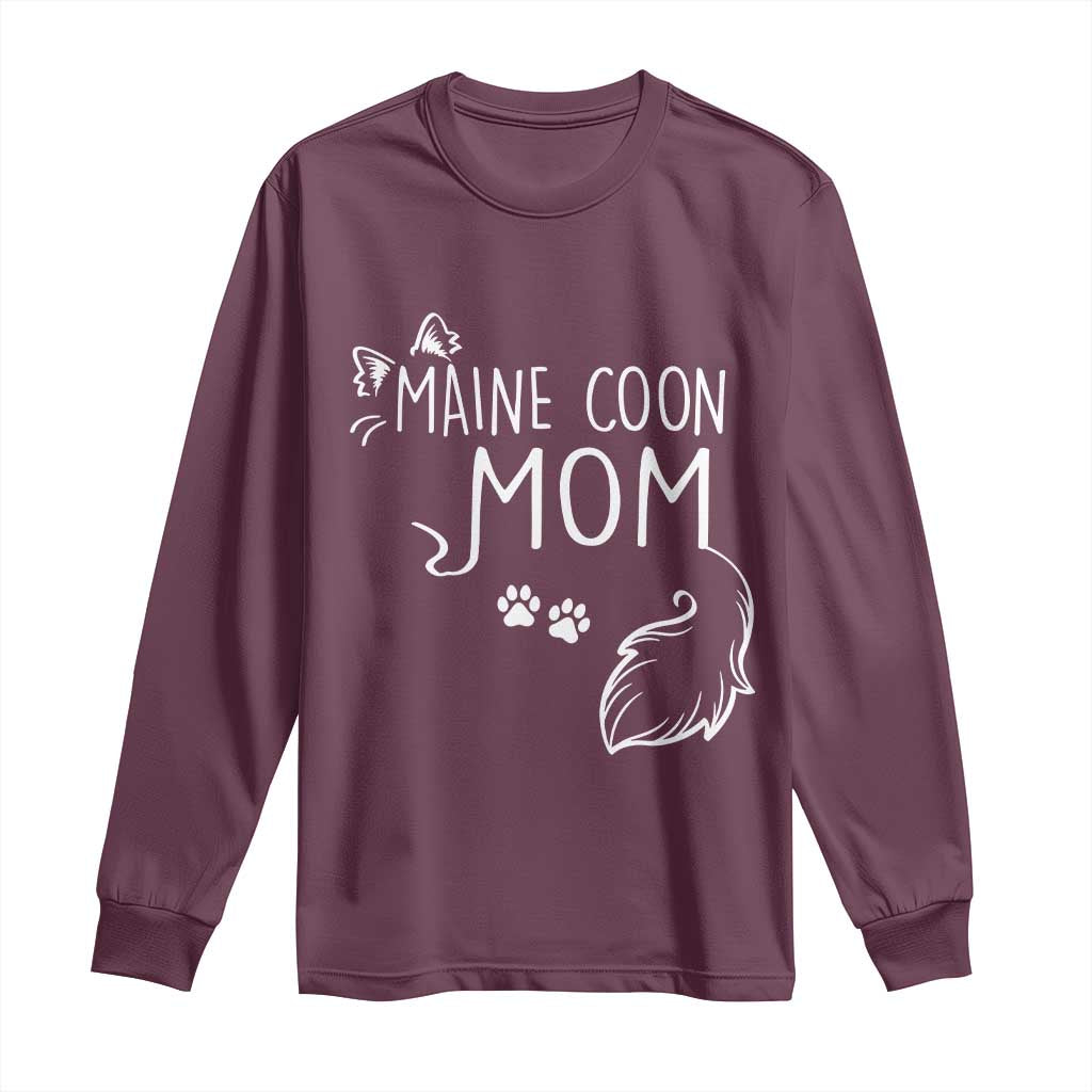 Maine Coon Mom Long Sleeve Shirt Large Breed Cat Lover Silhouette Gift TS12 Maroon Print Your Wear
