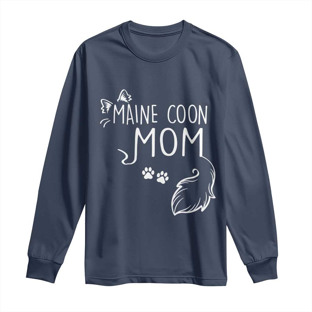 Maine Coon Mom Long Sleeve Shirt Large Breed Cat Lover Silhouette Gift TS12 Navy Print Your Wear