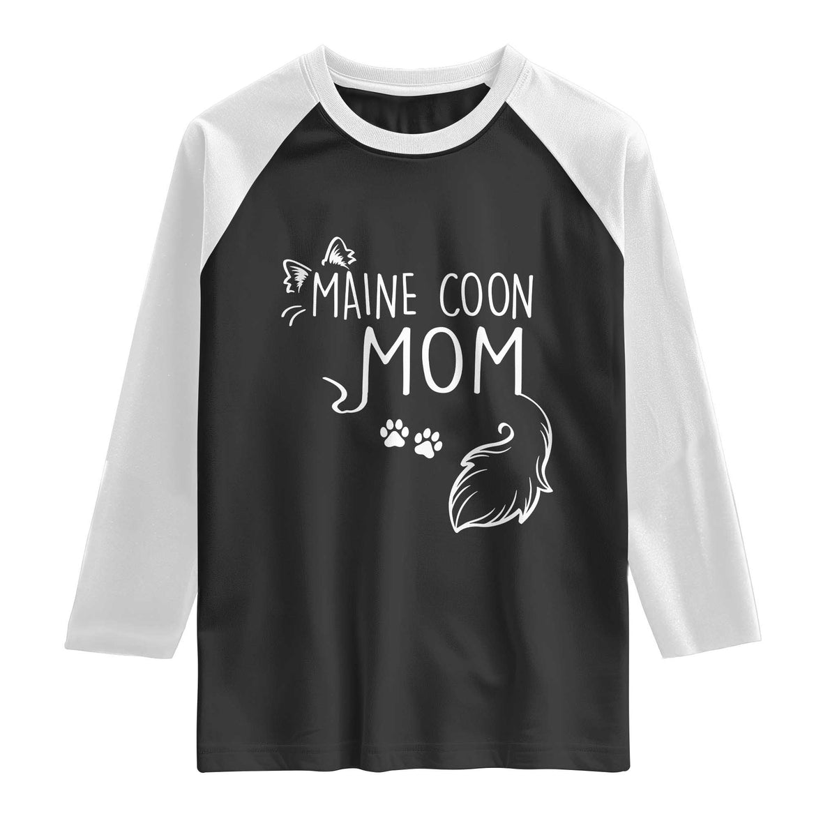 Maine Coon Mom Raglan Shirt Large Breed Cat Lover Silhouette Gift TS12 Black White Print Your Wear