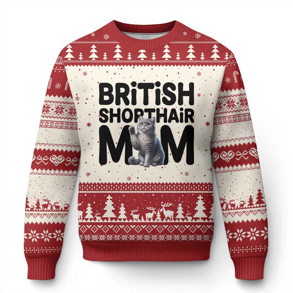 British Shorthair Mom Life Ugly Christmas Sweater Mothers Day Cat Mom Gift TS12 Beige Red Print Your Wear
