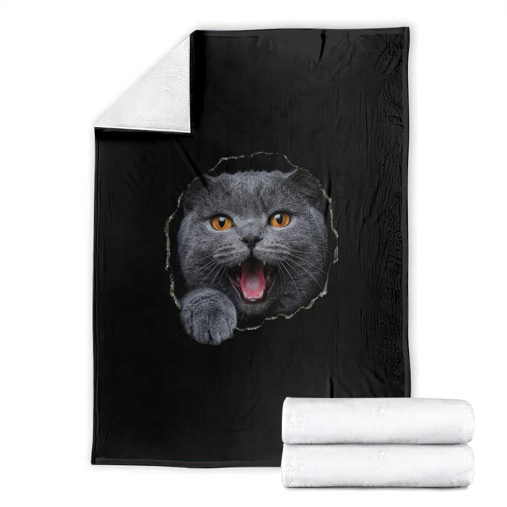 Cute British Shorthair Cat Peeking Through Cracked Wall Throw Blanket TS12 Black Print Your Wear