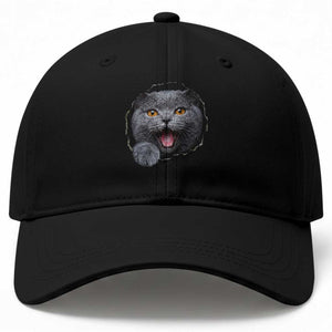 Cute British Shorthair Cat Peeking Through Cracked Wall Baseball Cap TS12 Print Your Wear