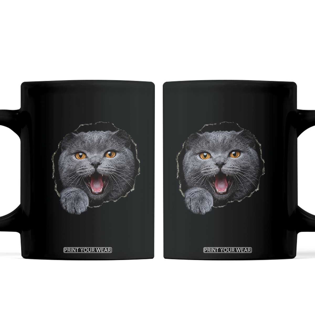 Cute British Shorthair Cat Peeking Through Cracked Wall Coffee Mug TS12 Black Print Your Wear