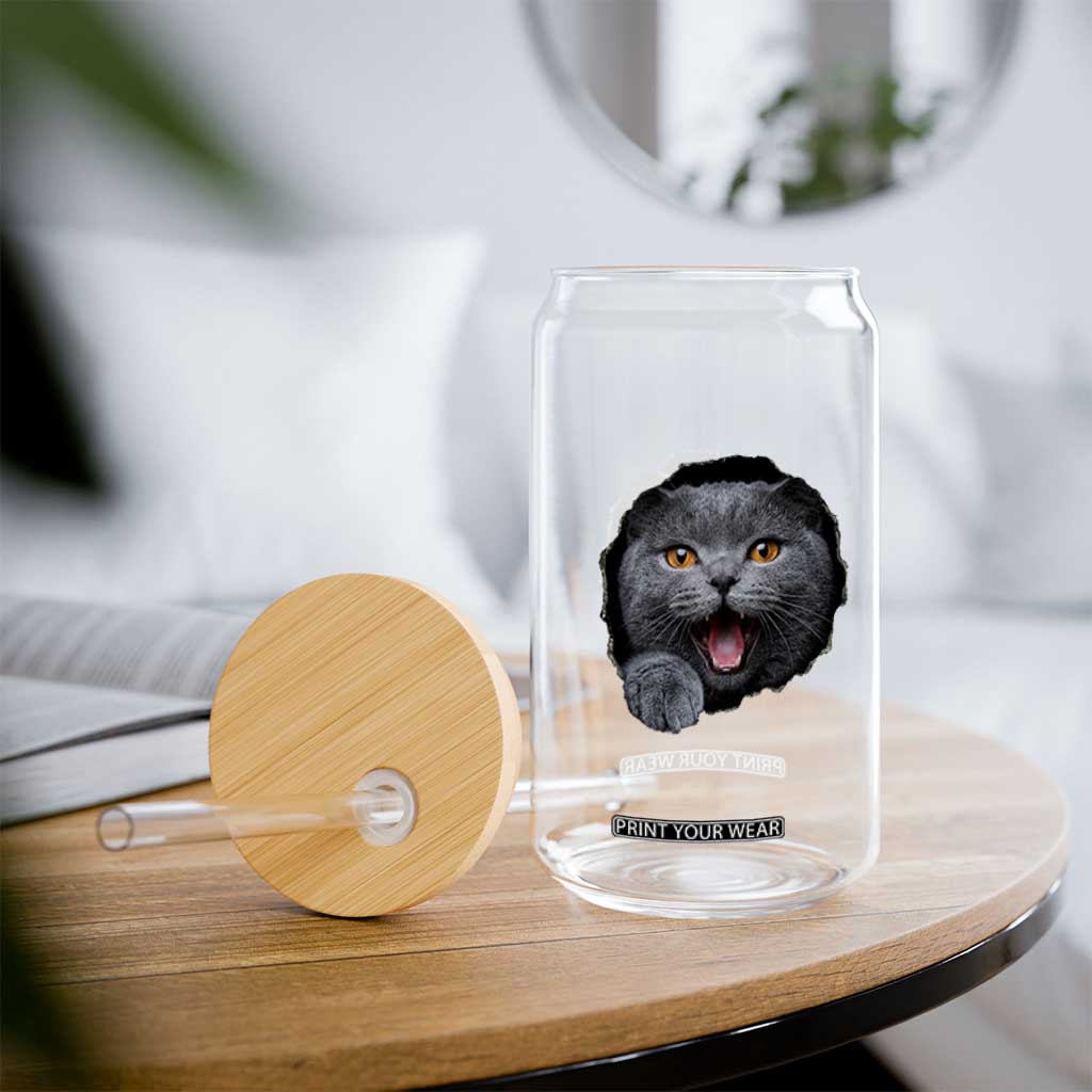 Cute British Shorthair Cat Peeking Through Cracked Wall Glass Can TS12 Print Your Wear