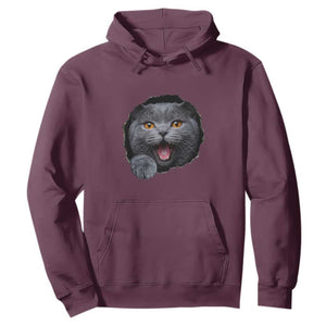 Cute British Shorthair Cat Peeking Through Cracked Wall Hoodie TS12 Maroon Print Your Wear
