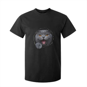Cute British Shorthair Cat Peeking Through Cracked Wall T Shirt For Kid TS12 Black Print Your Wear