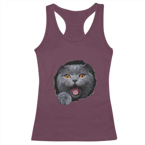 Cute British Shorthair Cat Peeking Through Cracked Wall Racerback Tank Top TS12 Maroon Print Your Wear