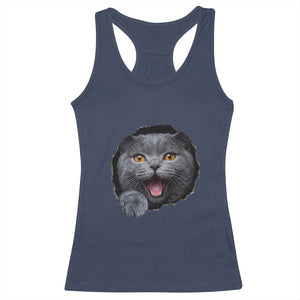 Cute British Shorthair Cat Peeking Through Cracked Wall Racerback Tank Top TS12 Navy Print Your Wear
