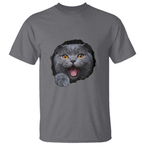Cute British Shorthair Cat Peeking Through Cracked Wall T Shirt TS12 Charcoal Print Your Wear