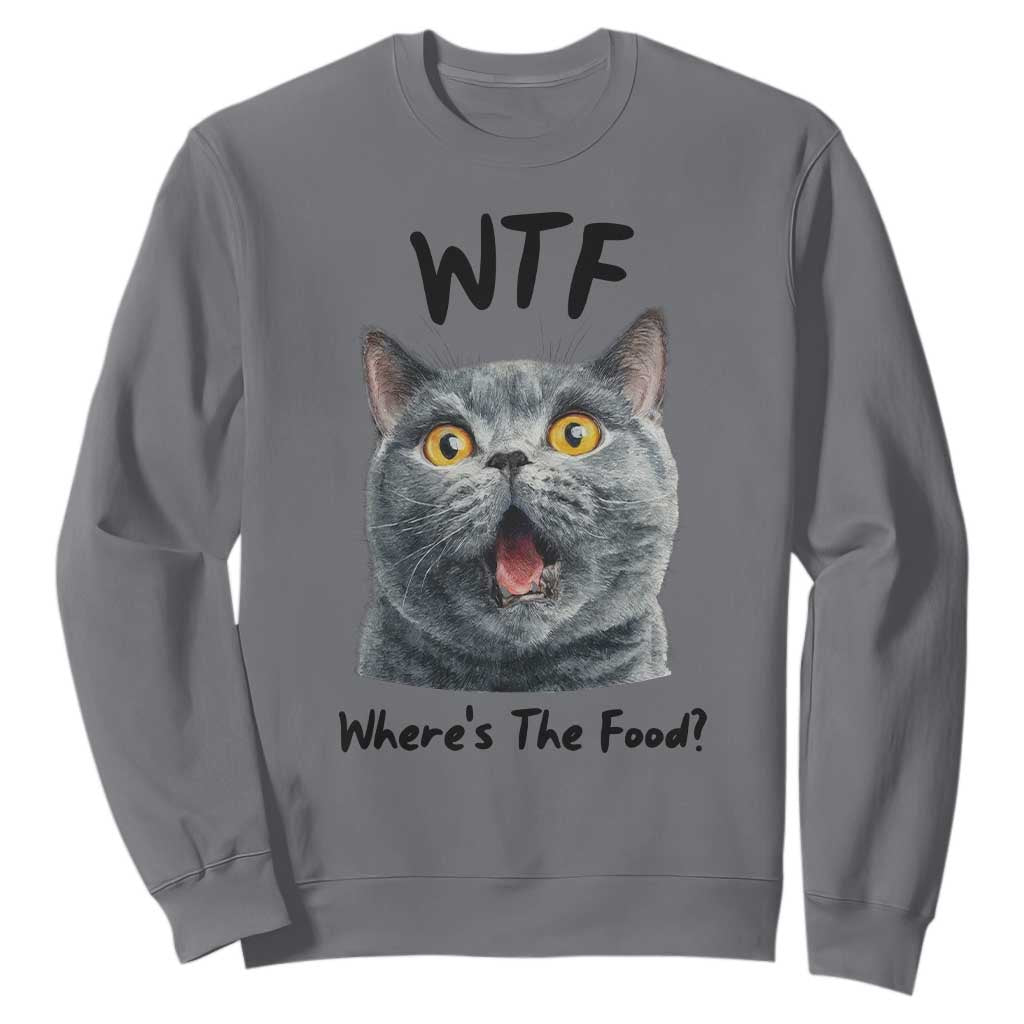 Funny Shocked British Shorthair Cat Sweatshirt Where Is The Food TS12 Charcoal Print Your Wear