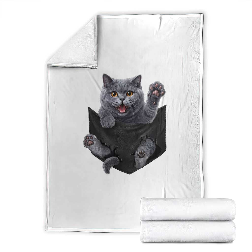 Cute British Shorthair Cat In Pocket Throw Blanket Cat Lover TS12 White Print Your Wear