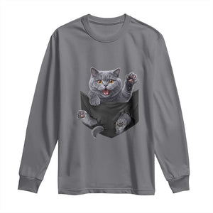 Cute British Shorthair Cat In Pocket Long Sleeve Shirt Cat Lover TS12 Charcoal Print Your Wear