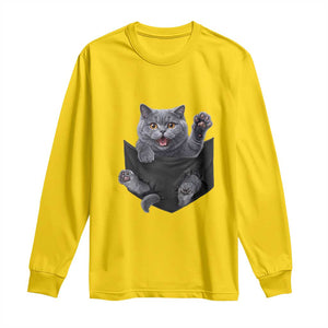 Cute British Shorthair Cat In Pocket Long Sleeve Shirt Cat Lover TS12 Daisy Print Your Wear