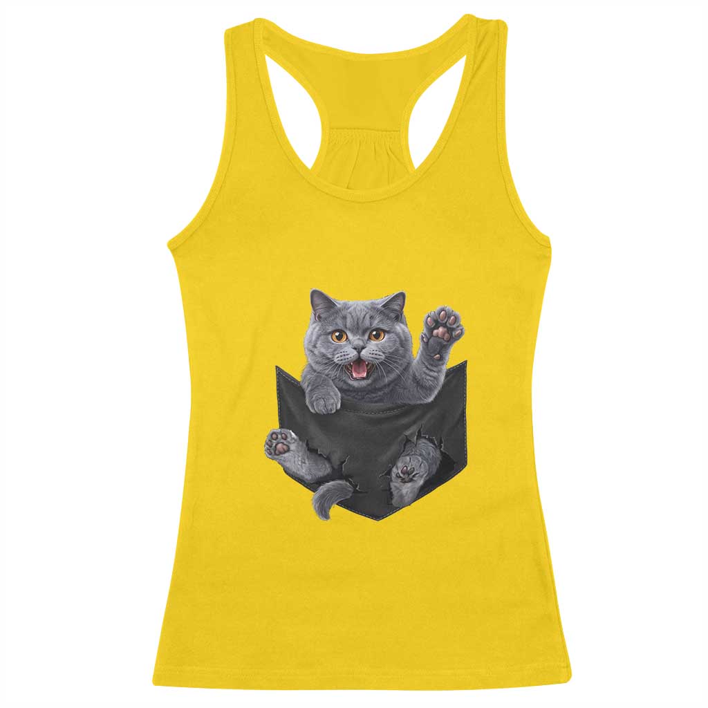 Cute British Shorthair Cat In Pocket Racerback Tank Top Cat Lover TS12 Daisy Print Your Wear