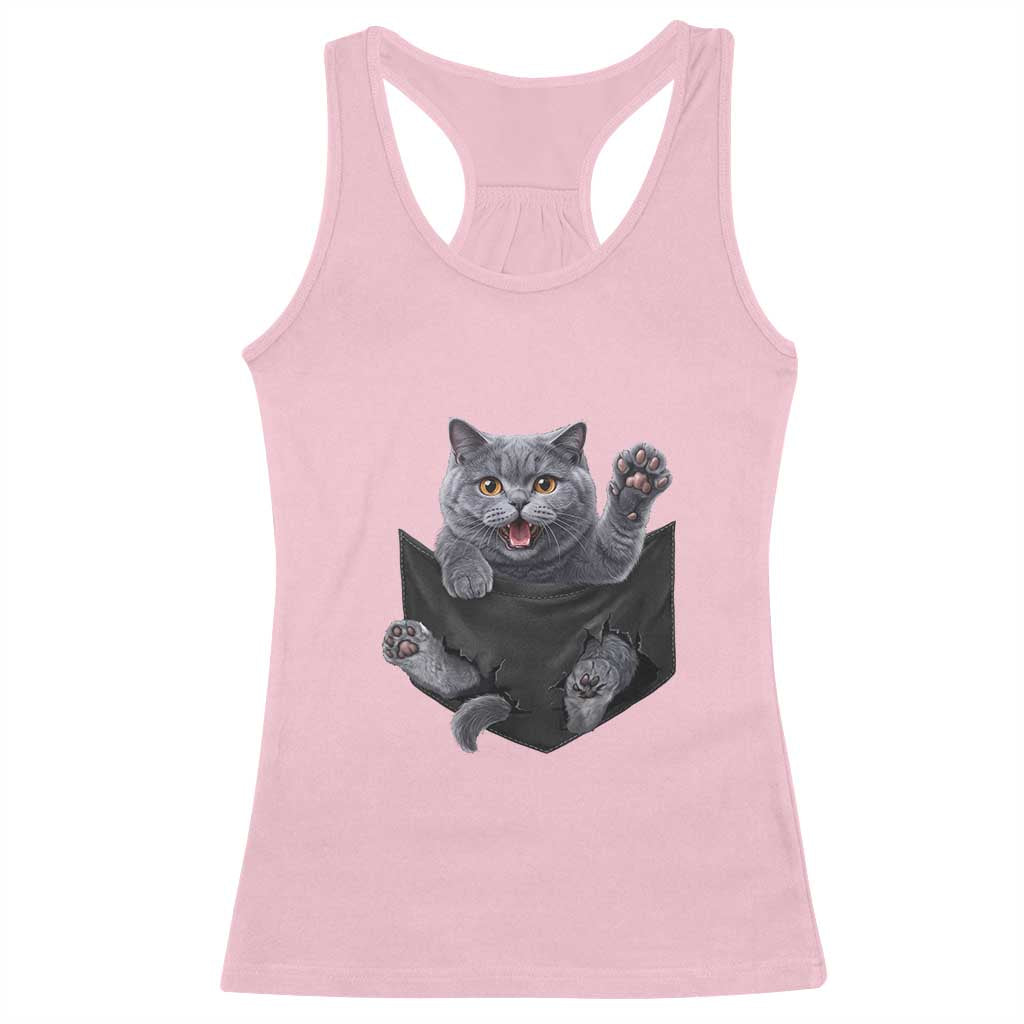 Cute British Shorthair Cat In Pocket Racerback Tank Top Cat Lover TS12 Light Pink Print Your Wear