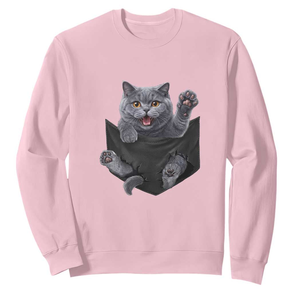 Cute British Shorthair Cat In Pocket Sweatshirt Cat Lover TS12 Light Pink Print Your Wear