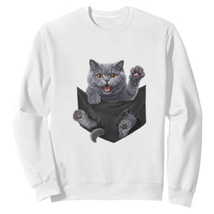Cute British Shorthair Cat In Pocket Sweatshirt Cat Lover TS12 White Print Your Wear