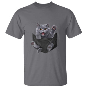 Cute British Shorthair Cat In Pocket T Shirt Cat Lover TS12 Charcoal Print Your Wear