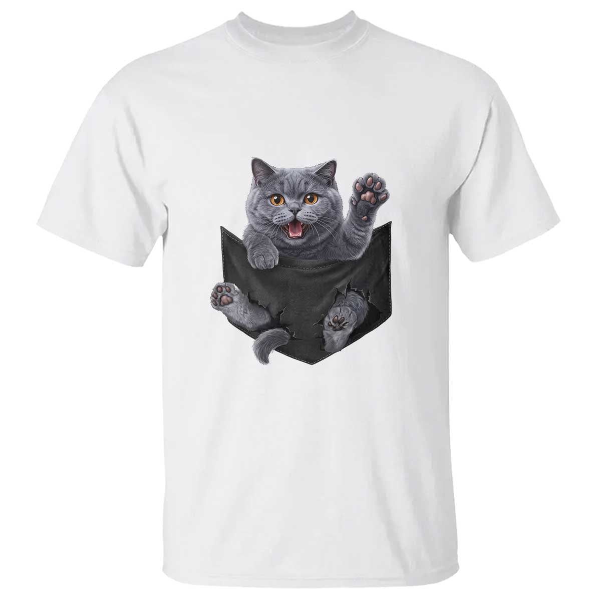 Cute British Shorthair Cat In Pocket T Shirt Cat Lover TS12 White Print Your Wear