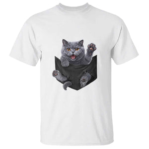Cute British Shorthair Cat In Pocket T Shirt Cat Lover TS12 White Print Your Wear