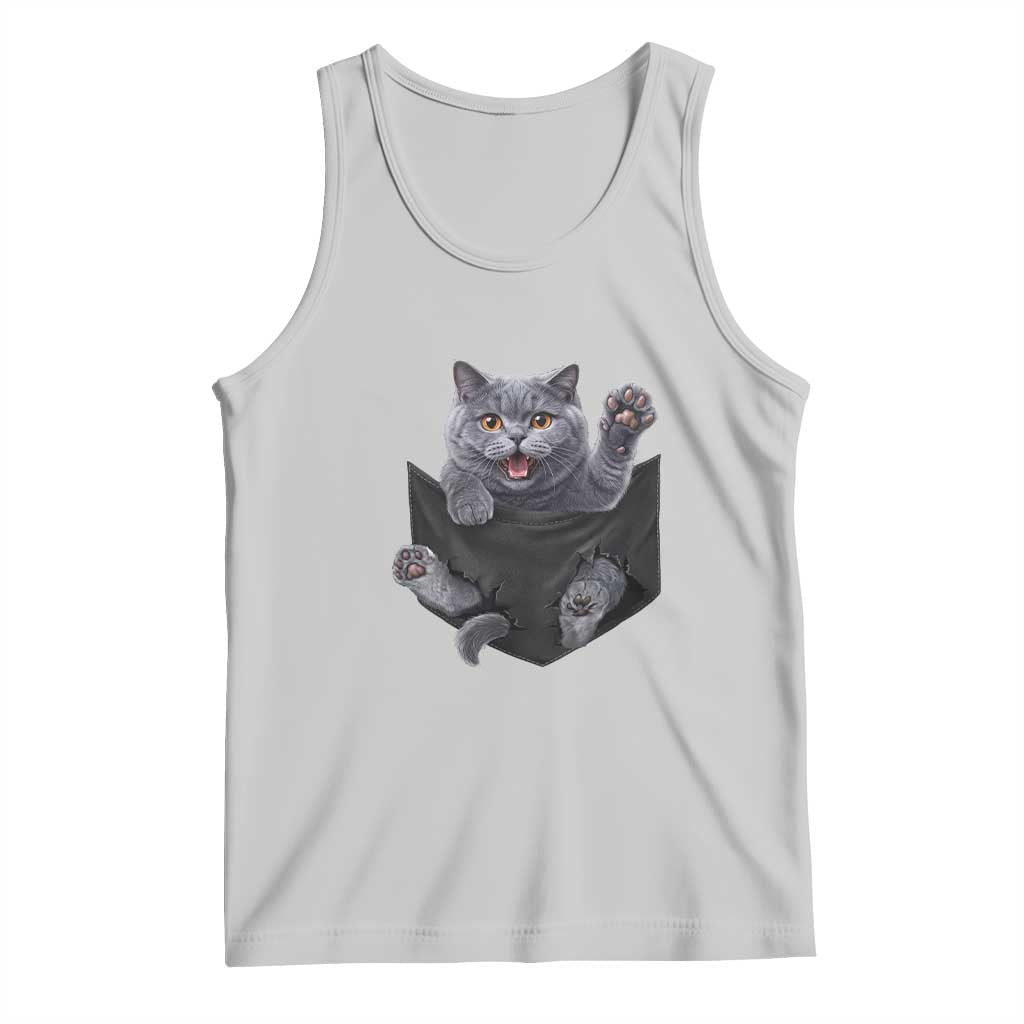 Cute British Shorthair Cat In Pocket Tank Top Cat Lover TS12 Ash Print Your Wear