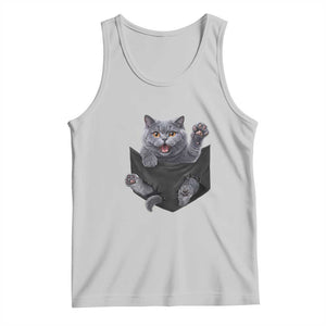 Cute British Shorthair Cat In Pocket Tank Top Cat Lover TS12 Ash Print Your Wear