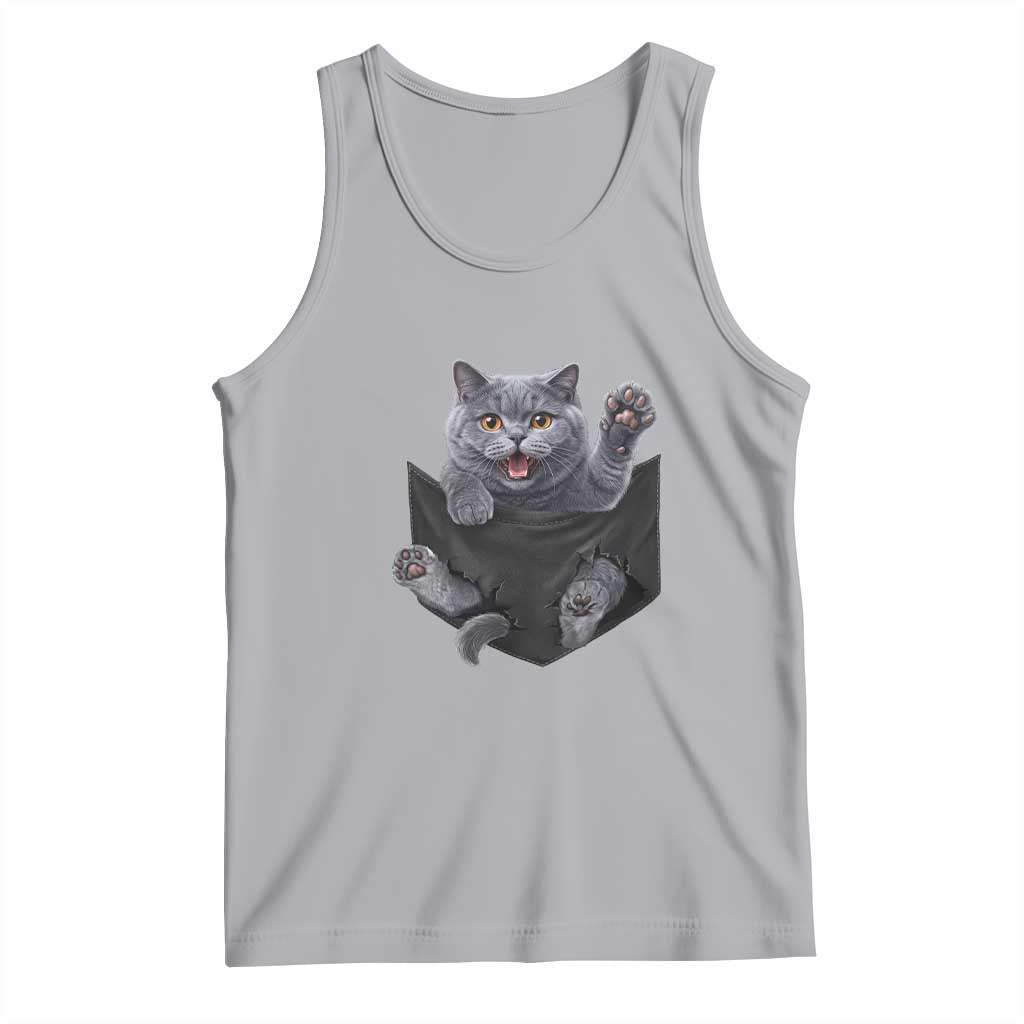 Cute British Shorthair Cat In Pocket Tank Top Cat Lover TS12 Athletic Heather Print Your Wear