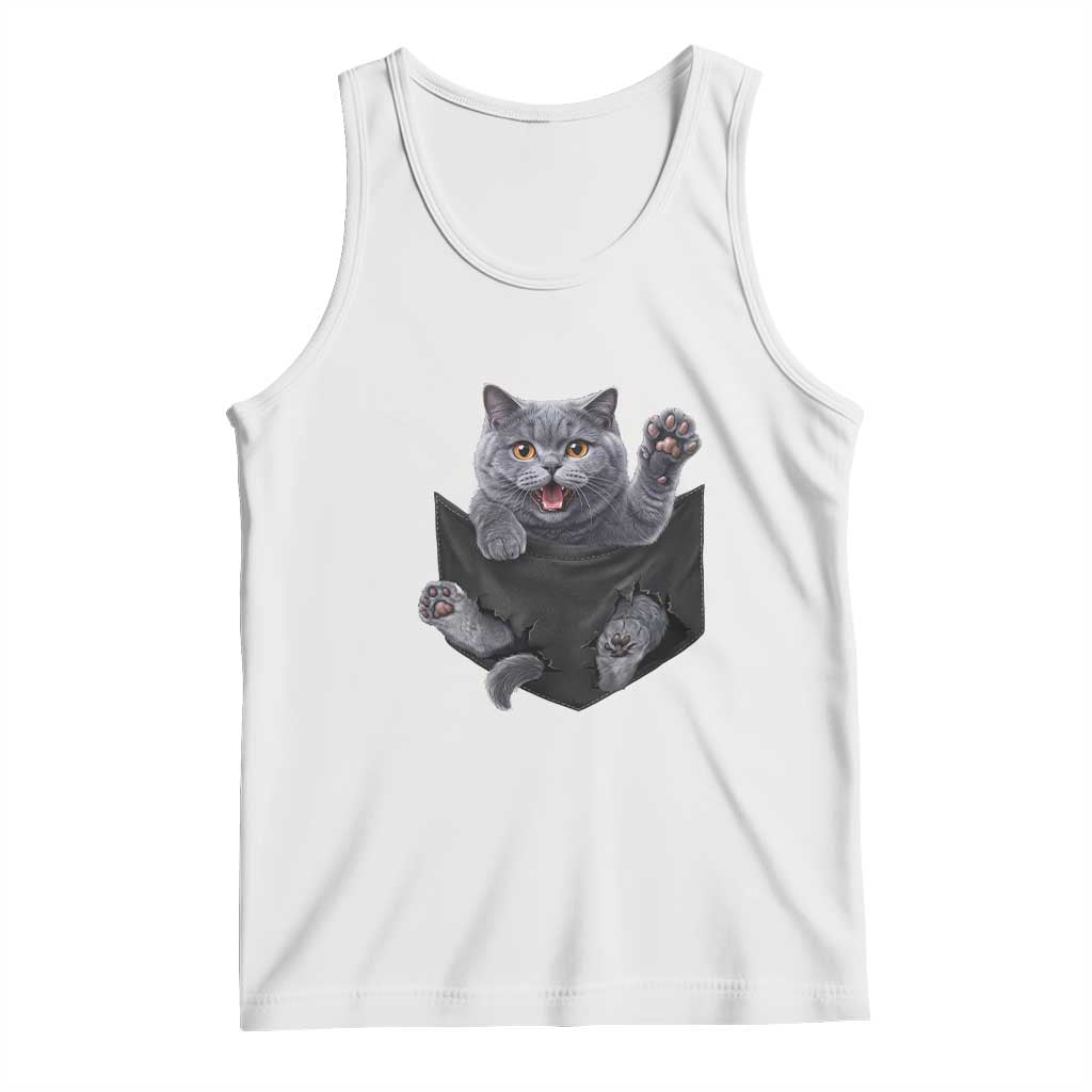 Cute British Shorthair Cat In Pocket Tank Top Cat Lover TS12 White Print Your Wear