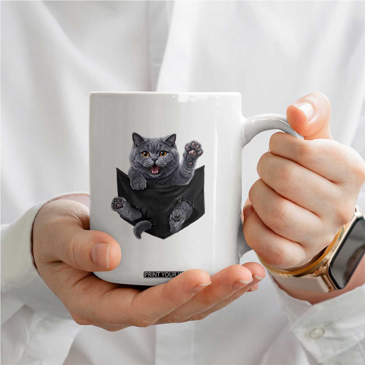 Cute British Shorthair Cat In Pocket Coffee Mug Cat Lover TS12 Print Your Wear