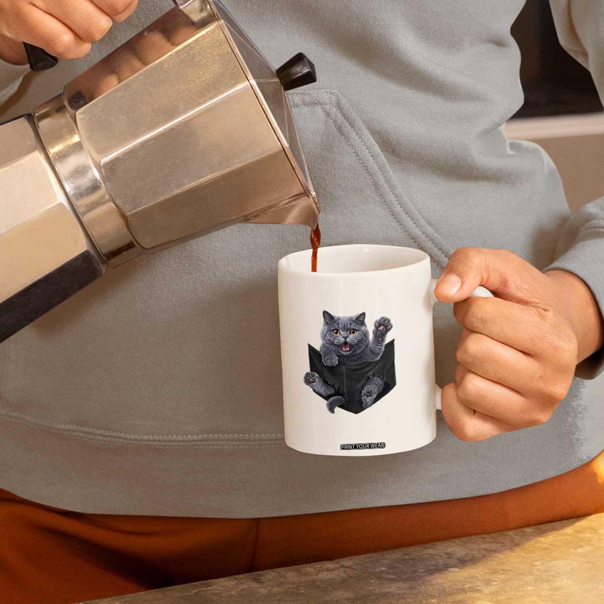 Cute British Shorthair Cat In Pocket Coffee Mug Cat Lover TS12 Print Your Wear
