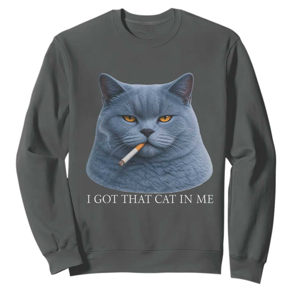Funny British Shorthair Smoking Sweatshirt I Got That Cat In Me TS12 Dark Heather Print Your Wear