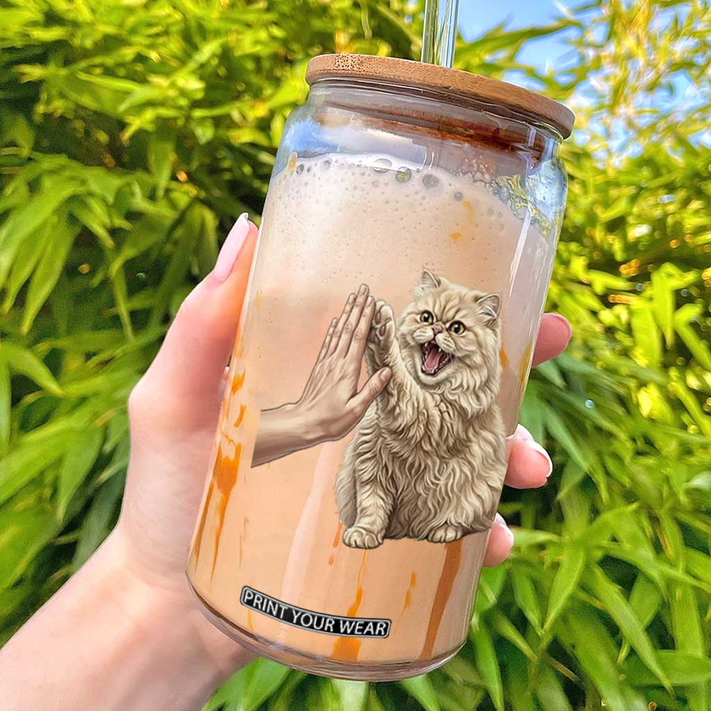 Cute Persian Cat High Five Glass Can Cat Lover TS12 White Print Your Wear