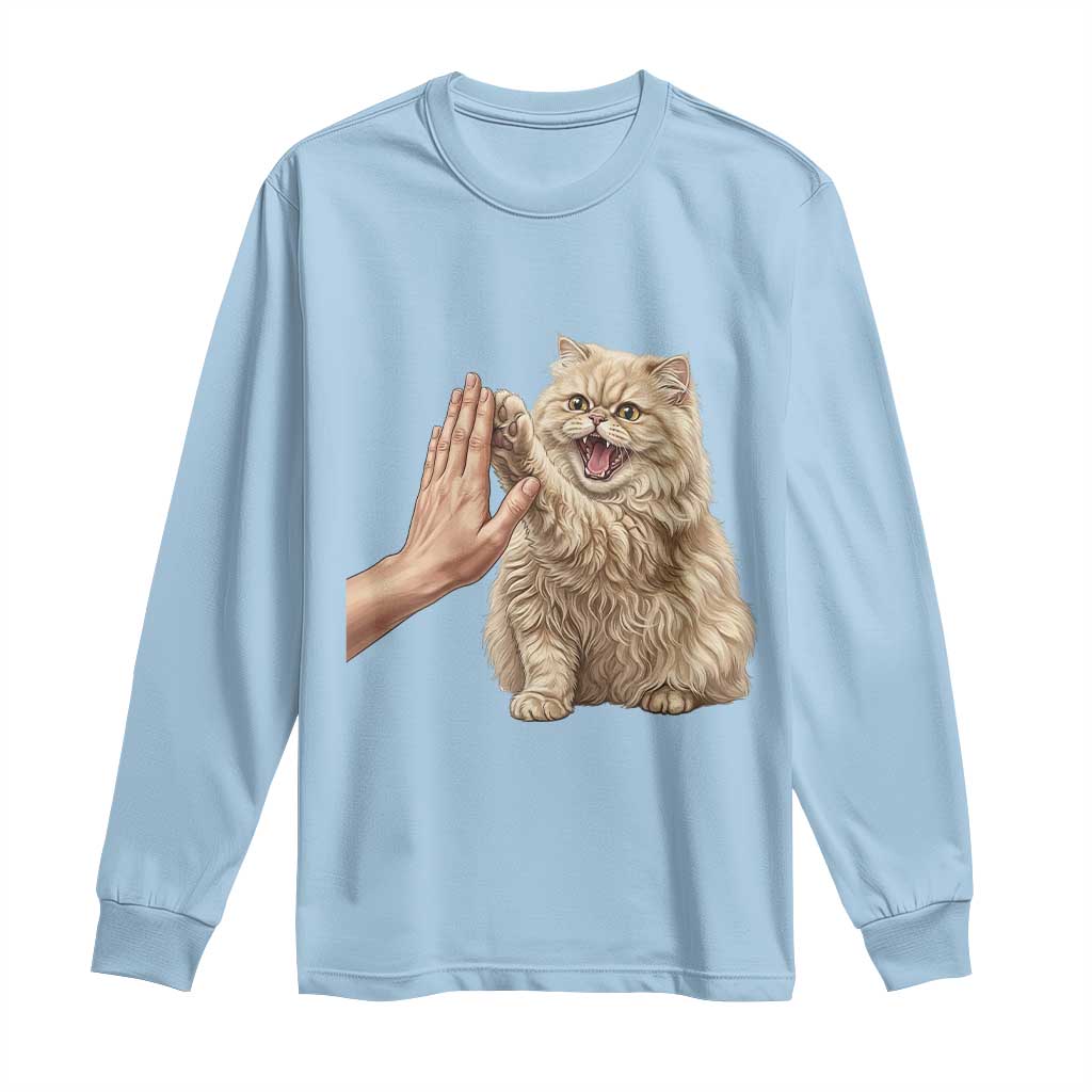 Cute Persian Cat High Five Long Sleeve Shirt Cat Lover TS12 Light Blue Print Your Wear