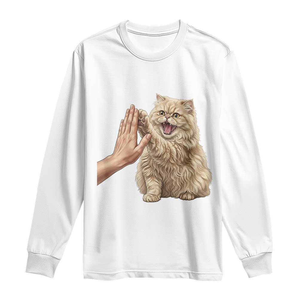 Cute Persian Cat High Five Long Sleeve Shirt Cat Lover TS12 White Print Your Wear