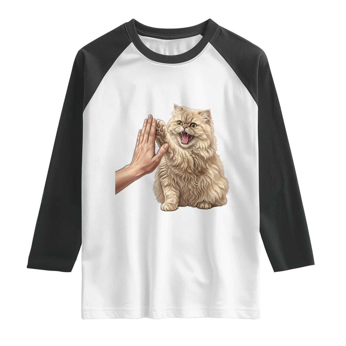 Cute Persian Cat High Five Raglan Shirt Cat Lover TS12 White Black Print Your Wear